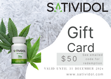 Load image into Gallery viewer, Give the gift of CBD this year! These gift cards are emailed electronically the same day as purchased. No shipping or stress required. Satividol CBD is derived from Florida grown hemp. Support a veteran-owned company.
